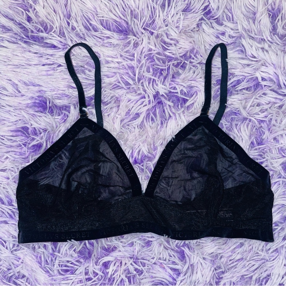 Victoria’s Secret Mesh and Velvet Black Triangle Bra - Women’s Size S